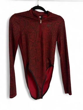 Nike Red and Black Quarter-Zip Body Suit